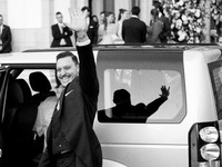 Matthew Jeremiah Kumar greets after his wedding with Princess Theodora Glucksburg at the Metropolitan Cathedral of Athens in Athens, Greece,...