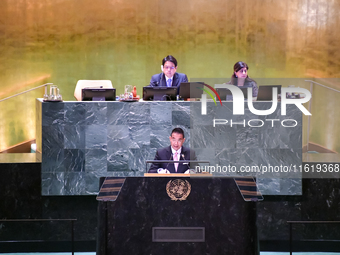 Thailand's Minister of Foreign Affairs, Maris Sangiampongsa, delivers his statement outlining Thailand's determination for people-centered,...