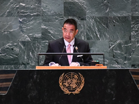 Thailand's Minister of Foreign Affairs, Maris Sangiampongsa, delivers his statement outlining Thailand's determination for people-centered,...