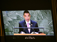 Thailand's Minister of Foreign Affairs, Maris Sangiampongsa, delivers his statement outlining Thailand's determination for people-centered,...