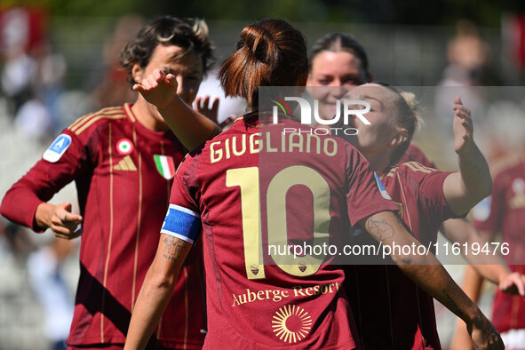 Manuela Giugliano of A.S. Roma Femminile celebrates after scoring the goal of 1-0 during the 4th day of the Serie A Femminile eBay Champions...