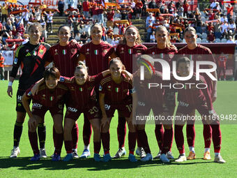 A.S. Roma Femminile players pose for a team photo after scoring the goal of 1-0 during the 4th day of the Serie A Femminile eBay Championshi...