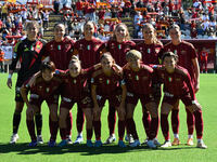 A.S. Roma Femminile players pose for a team photo after scoring the goal of 1-0 during the 4th day of the Serie A Femminile eBay Championshi...