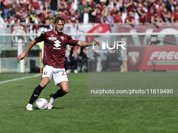 Mergim Vojvoda during the Serie A 2024-2025 match between Torino and Lazio in Torino, Italy, on September 29, 2024 