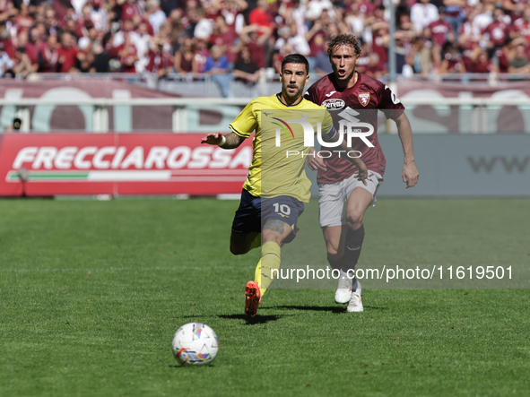 Mattia Zaccagni during the Serie A 2024-2025 match between Torino and Lazio in Torino, Italy, on September 29, 2024 