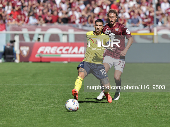 Mattia Zaccagni during the Serie A 2024-2025 match between Torino and Lazio in Torino, Italy, on September 29, 2024 