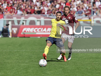 Mattia Zaccagni during the Serie A 2024-2025 match between Torino and Lazio in Torino, Italy, on September 29, 2024 (