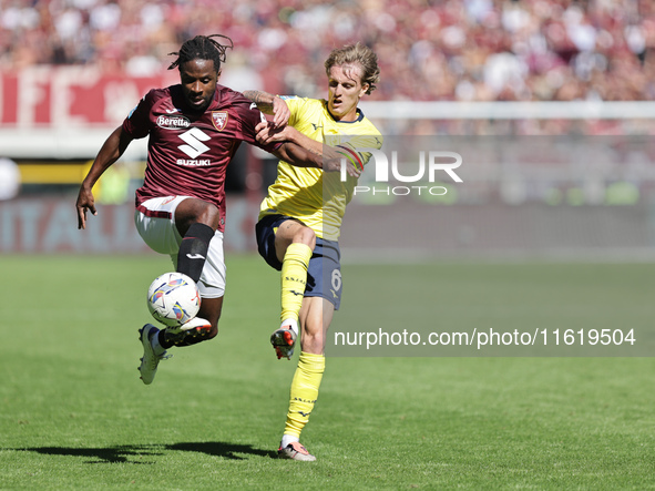 Adrien Tam?ze during the Serie A 2024-2025 match between Torino and Lazio in Torino, Italy, on September 29, 2024 