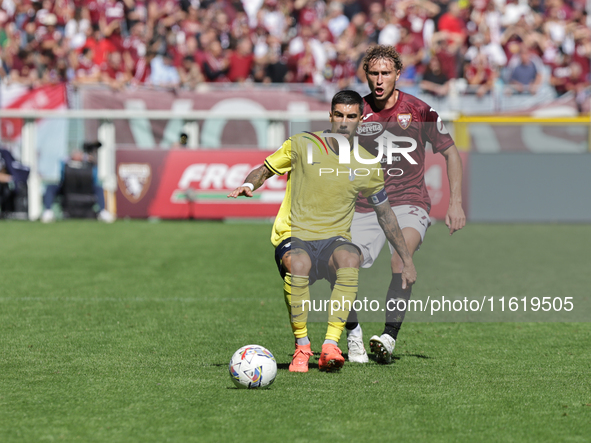 Mattia Zaccagni during the Serie A 2024-2025 match between Torino and Lazio in Torino, Italy, on September 29, 2024 