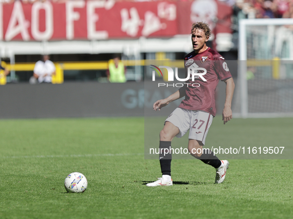 Mergim Vojvoda during the Serie A 2024-2025 match between Torino and Lazio in Torino, Italy, on September 29, 2024 