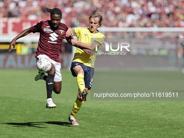 Adrien Tam?ze during the Serie A 2024-2025 match between Torino and Lazio in Torino, Italy, on September 29, 2024 