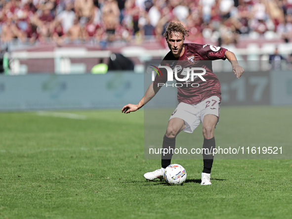 Mergim Vojvoda during the Serie A 2024-2025 match between Torino and Lazio in Torino, Italy, on September 29, 2024 