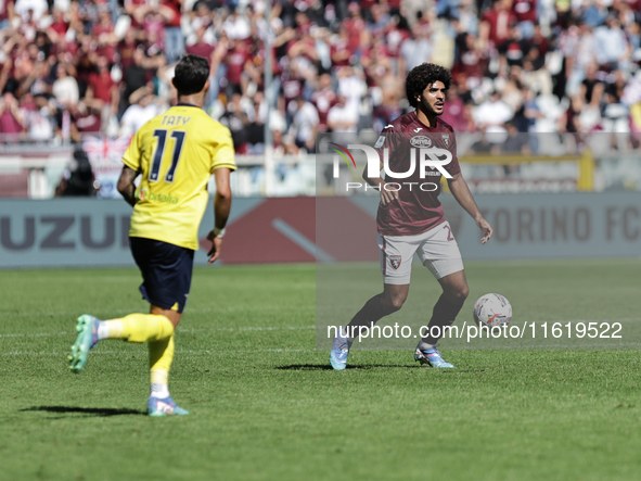 Sa?l Coco during the Serie A 2024-2025 match between Torino and Lazio in Torino, Italy, on September 29, 2024 