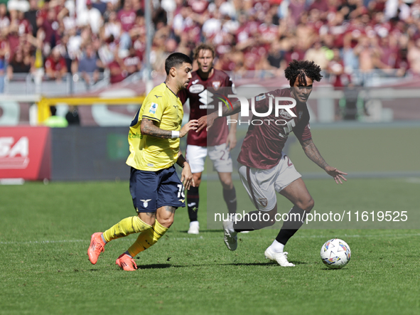 Valentino Lazaro during the Serie A 2024-2025 match between Torino and Lazio in Torino, Italy, on September 29, 2024 