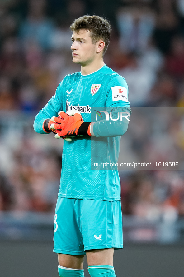 Julen Agirrezabala of Athletic Club looks on during the UEFA Europa League 2024/25 League Phase MD1 match between AS Roma and Athletic Club...