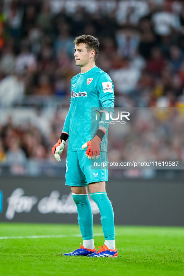 Julen Agirrezabala of Athletic Club looks on during the UEFA Europa League 2024/25 League Phase MD1 match between AS Roma and Athletic Club...