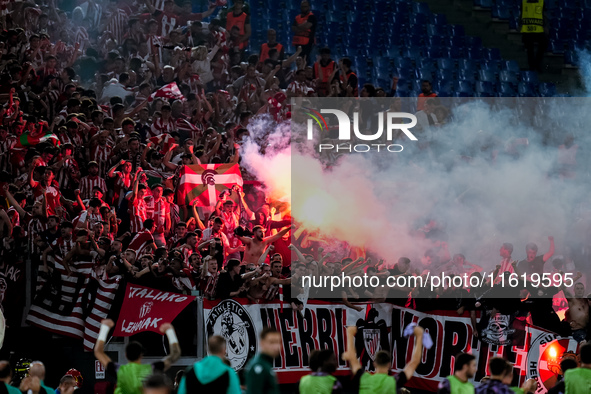 Supporters of Athletic Club during the UEFA Europa League 2024/25 League Phase MD1 match between AS Roma and Athletic Club at Stadio Olimpic...