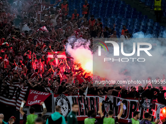 Supporters of Athletic Club during the UEFA Europa League 2024/25 League Phase MD1 match between AS Roma and Athletic Club at Stadio Olimpic...