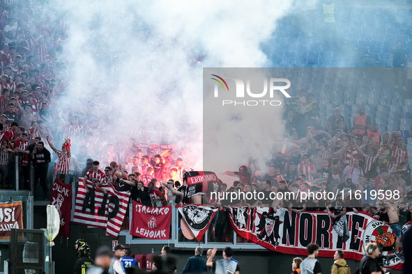 Supporters of Athletic Club during the UEFA Europa League 2024/25 League Phase MD1 match between AS Roma and Athletic Club at Stadio Olimpic...