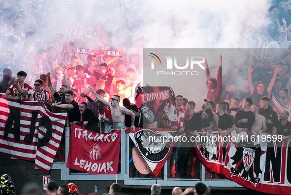 Supporters of Athletic Club during the UEFA Europa League 2024/25 League Phase MD1 match between AS Roma and Athletic Club at Stadio Olimpic...