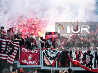 Supporters of Athletic Club during the UEFA Europa League 2024/25 League Phase MD1 match between AS Roma and Athletic Club at Stadio Olimpic...