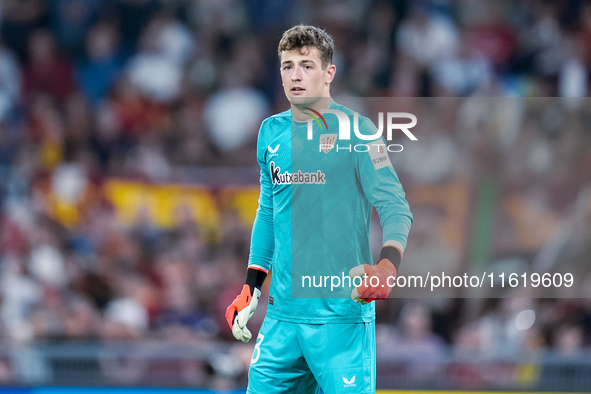 Julen Agirrezabala of Athletic Club looks on during the UEFA Europa League 2024/25 League Phase MD1 match between AS Roma and Athletic Club...