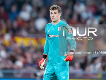 Julen Agirrezabala of Athletic Club looks on during the UEFA Europa League 2024/25 League Phase MD1 match between AS Roma and Athletic Club...