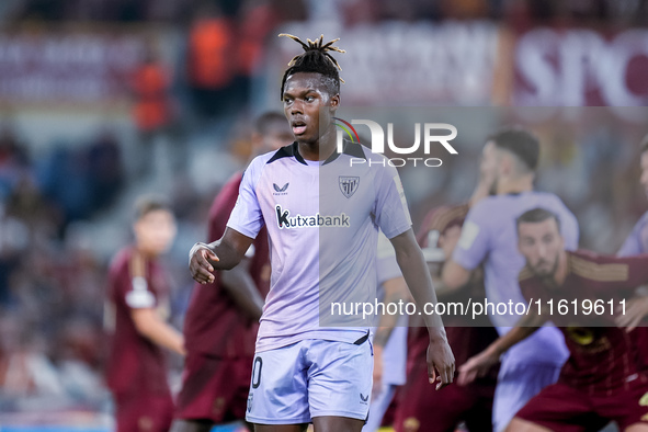 Nico Williams of Athletic Club looks on during the UEFA Europa League 2024/25 League Phase MD1 match between AS Roma and Athletic Club at St...