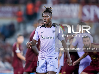 Nico Williams of Athletic Club looks on during the UEFA Europa League 2024/25 League Phase MD1 match between AS Roma and Athletic Club at St...