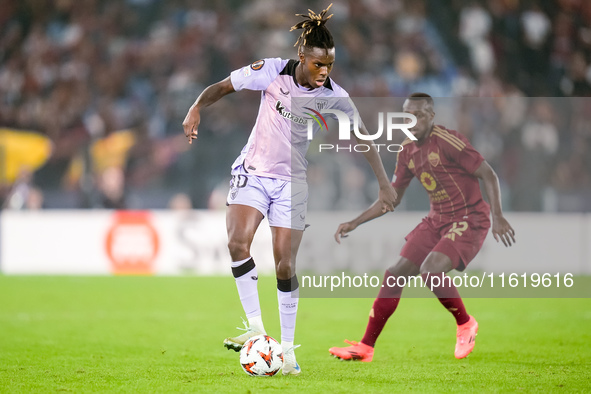 Nico Williams of Athletic Club during the UEFA Europa League 2024/25 League Phase MD1 match between AS Roma and Athletic Club at Stadio Olim...