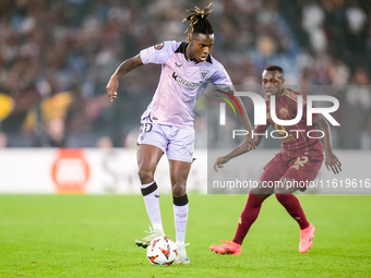 Nico Williams of Athletic Club during the UEFA Europa League 2024/25 League Phase MD1 match between AS Roma and Athletic Club at Stadio Olim...