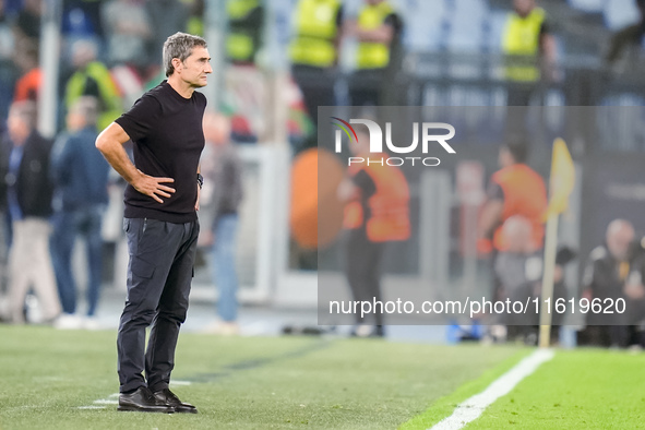 Ernesto Valverde head coach of Athletic Club looks on during the UEFA Europa League 2024/25 League Phase MD1 match between AS Roma and Athle...