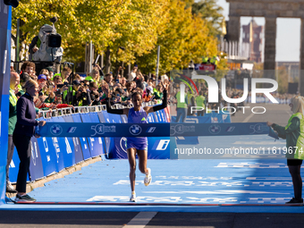 Tigist Ketema of Ethiopia wins the women's race at the 50th Berlin Marathon in Berlin, Germany, on September 29, 2024, with a time of 2:16:4...