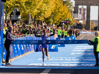 Tigist Ketema of Ethiopia wins the women's race at the 50th Berlin Marathon in Berlin, Germany, on September 29, 2024, with a time of 2:16:4...