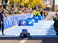 Tigist Ketema of Ethiopia wins the women's race at the 50th Berlin Marathon in Berlin, Germany, on September 29, 2024, with a time of 2:16:4...