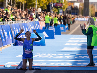 Tigist Ketema of Ethiopia wins the women's race at the 50th Berlin Marathon in Berlin, Germany, on September 29, 2024, with a time of 2:16:4...