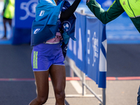 Tigist Ketema of Ethiopia wins the women's race at the 50th Berlin Marathon in Berlin, Germany, on September 29, 2024, with a time of 2:16:4...