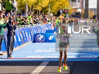 Mestawot Fikir of Ethiopia secures second place at the Berlin Marathon in Berlin, Germany, on September 29, 2024. Tigist Ketema of Ethiopia...