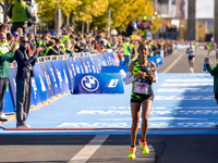 Mestawot Fikir of Ethiopia secures second place at the Berlin Marathon in Berlin, Germany, on September 29, 2024. Tigist Ketema of Ethiopia...