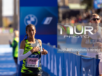 Mestawot Fikir of Ethiopia secures second place at the Berlin Marathon in Berlin, Germany, on September 29, 2024. Tigist Ketema of Ethiopia...