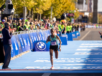 Bosena Mulatie of Ethiopia finishes third at the Berlin Marathon in Berlin, Germany, on September 29, 2024. Tigist Ketema of Ethiopia wins,...