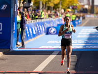 Bosena Mulatie of Ethiopia finishes third at the Berlin Marathon in Berlin, Germany, on September 29, 2024. Tigist Ketema of Ethiopia wins,...