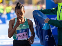 Bosena Mulatie of Ethiopia finishes third at the Berlin Marathon in Berlin, Germany, on September 29, 2024. Tigist Ketema of Ethiopia wins,...