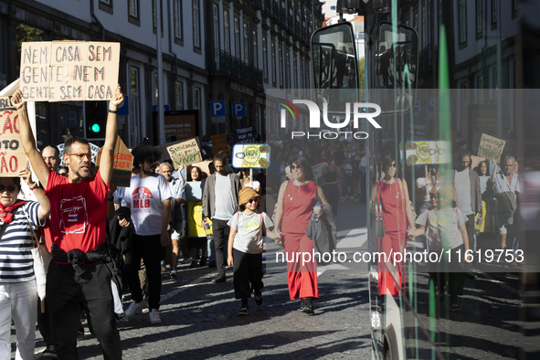 Thousands of people come together to demonstrate for the right to fair and affordable housing and an end to real estate speculation in Porto...