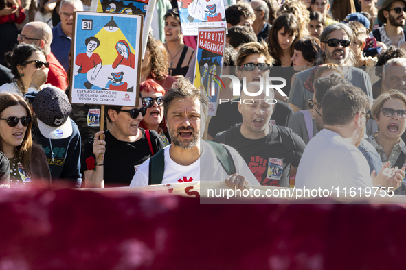 Thousands of people come together to demonstrate for the right to fair and affordable housing and an end to real estate speculation in Porto...