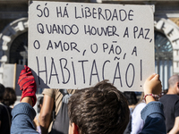 Thousands of people come together to demonstrate for the right to fair and affordable housing and an end to real estate speculation in Porto...