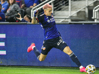 Cincinnati midfielder Luca Orellano moves the ball upfield during the Major League Soccer match between FC Cincinnati and Los Angeles FC at...