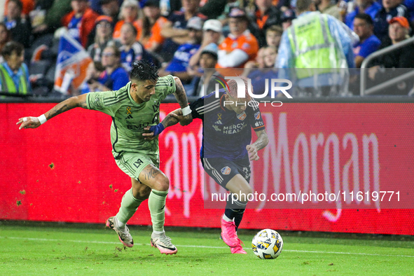 Cincinnati midfielder Luca Orellano moves the ball upfield during the Major League Soccer match between FC Cincinnati and Los Angeles FC at...