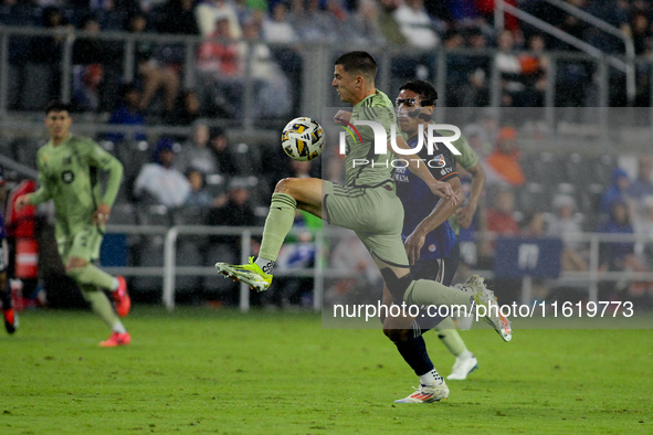 LAFC defender Sergi Palencia appears during the Major League Soccer match between FC Cincinnati and Los Angeles FC at TQL Stadium in Cincinn...