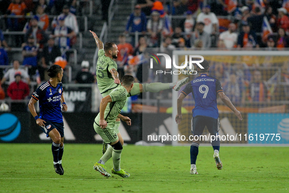 LAFC defender Maxime Chanot appears during the Major League Soccer match between FC Cincinnati and Los Angeles FC at TQL Stadium in Cincinna...